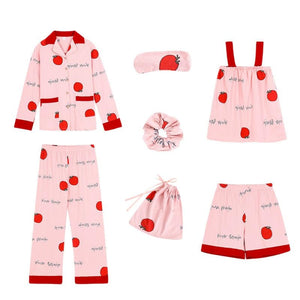 Tomato Letter Print Pajama 7 Pieces Set Red / M Pajamas
