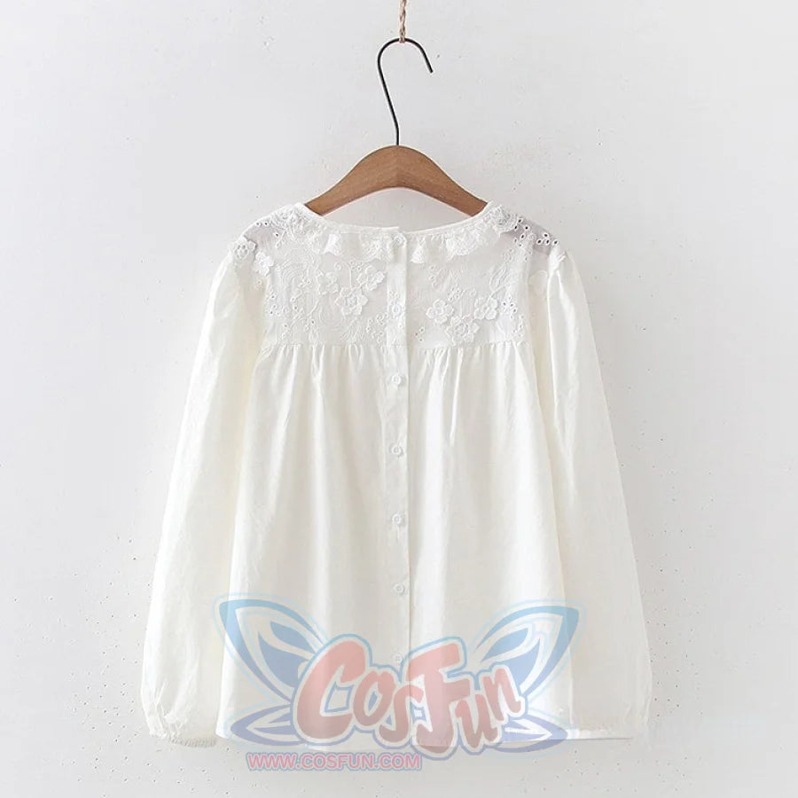 Sweet Lace Collar Floral Embroidery Long Sleeve Shirt