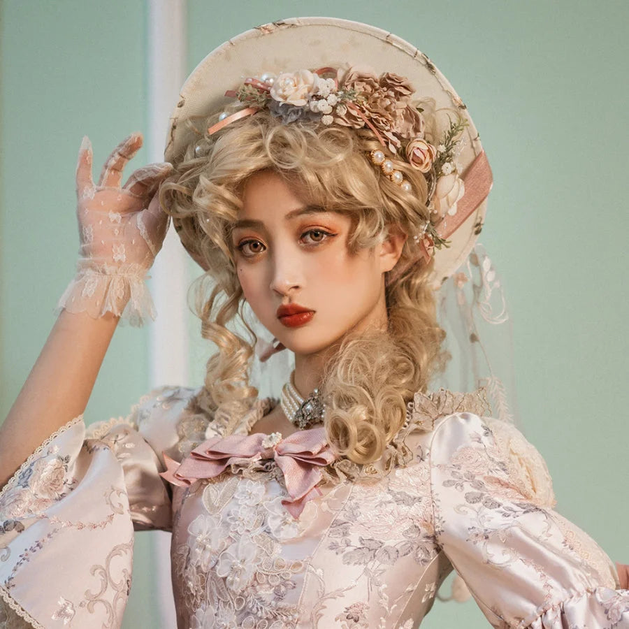 Elizabeth Elegant Lolita Flat Hat and Bowknot Drag
