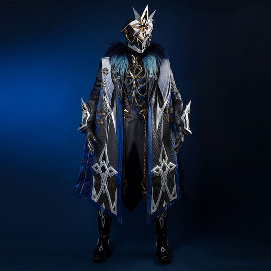 COSFUN Genshin Impact Il Capitano cosplay full set layers structured coat over embroidered vest and trousers.