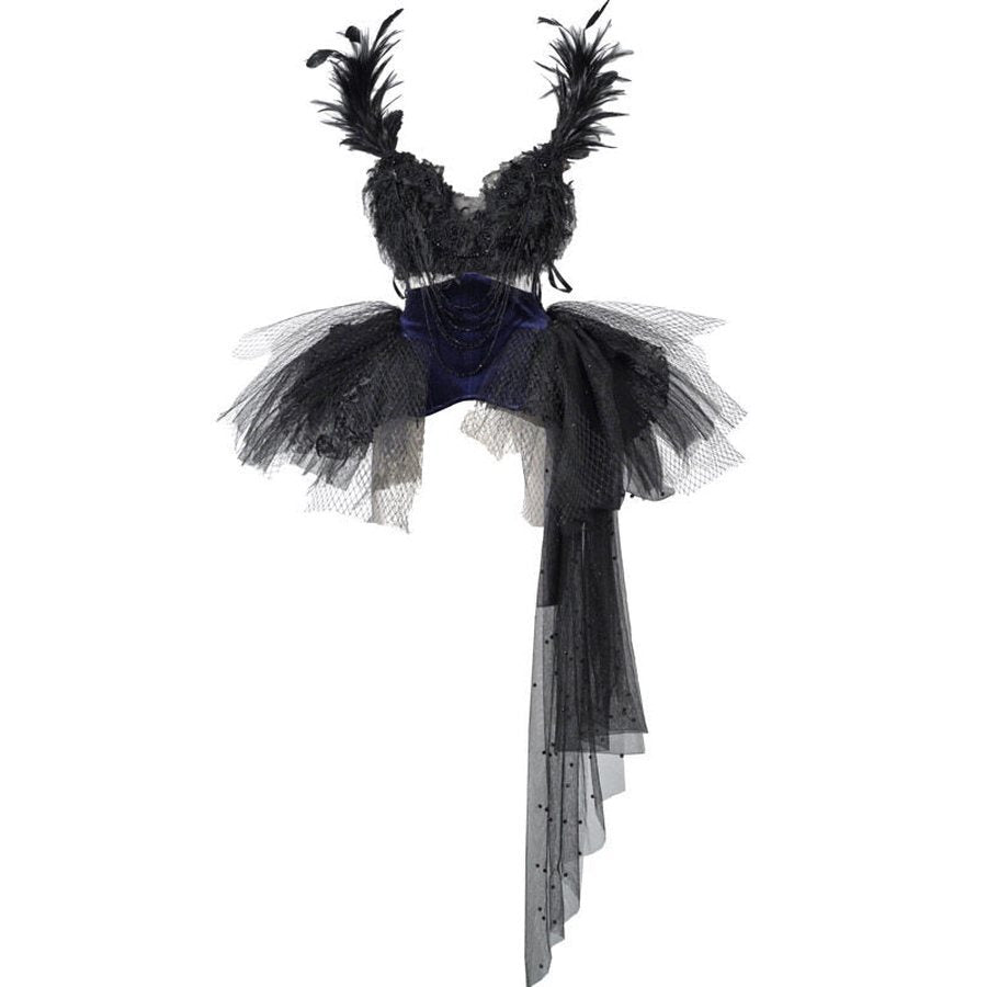 Elegy Day Gothic Feather Rhinestone Velvet Dress COSFUN