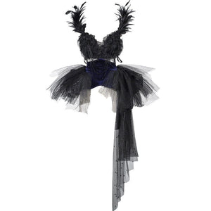 Elegy Day Gothic Feather Rhinestone Velvet Dress