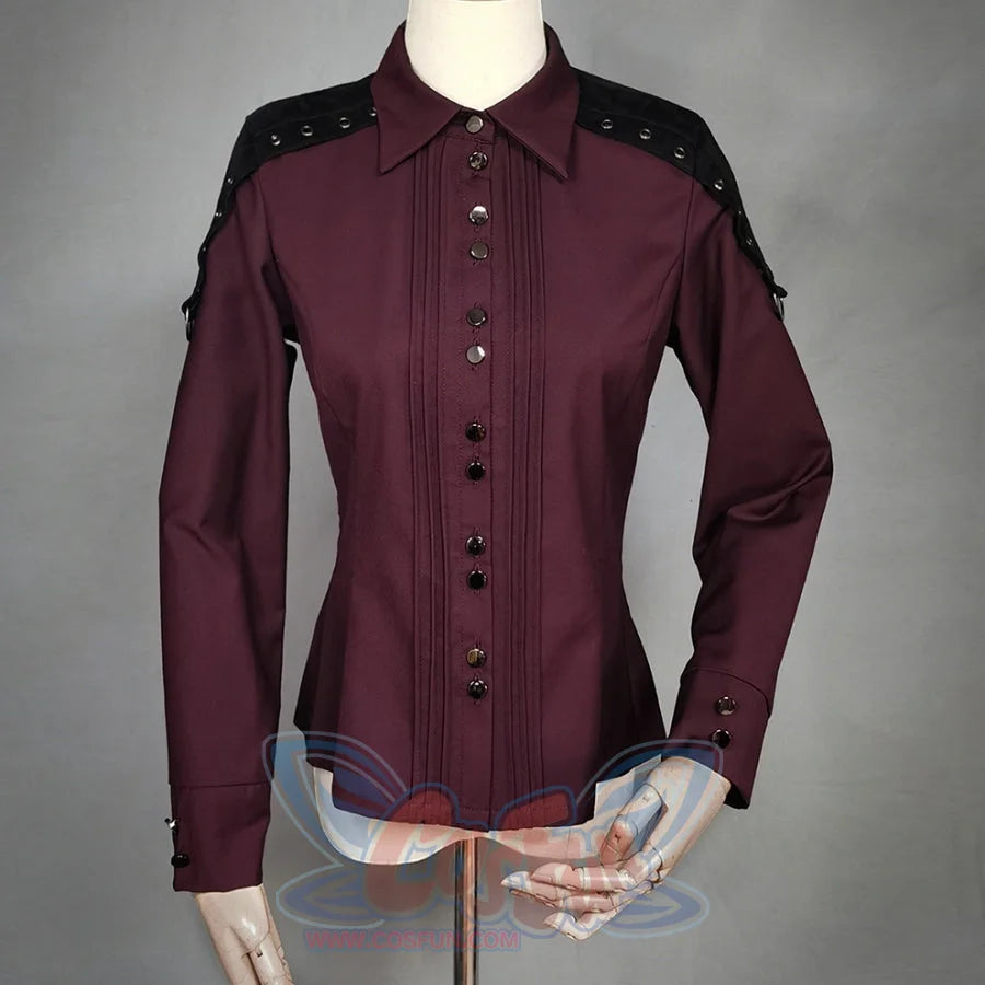 Gothic Military Uniform Color Blocking Long-sleeved Shirt Wine Red / S
