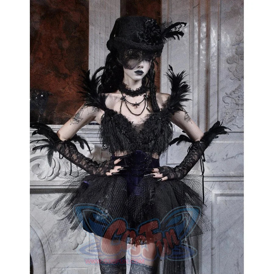 Elegy Day Gothic Feather Rhinestone Velvet Dress
