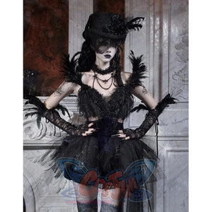 Elegy Day Gothic Feather Rhinestone Velvet Dress