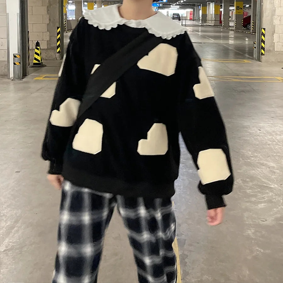 Baby Collar Fleece Black Hoodie - cosfun