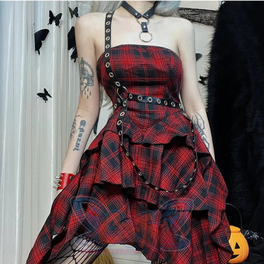 Sweet And Cool Irregular Slim Plaid Dress S22929