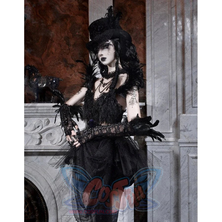 Elegy Day Gothic Feather Rhinestone Velvet Dress