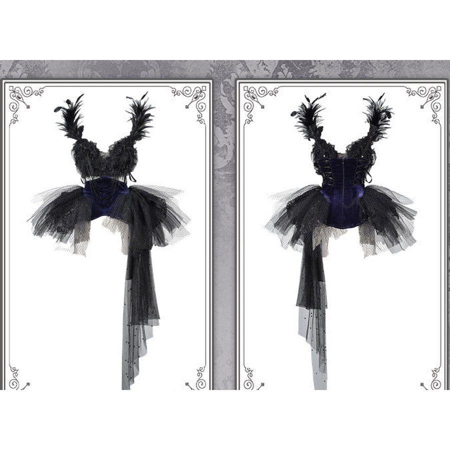Elegy Day Gothic Feather Rhinestone Velvet Dress
