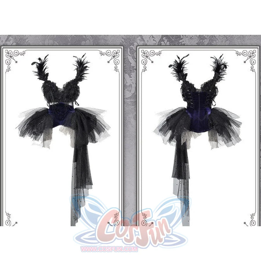 Elegy Day Gothic Feather Rhinestone Velvet Dress