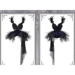 Elegy Day Gothic Feather Rhinestone Velvet Dress