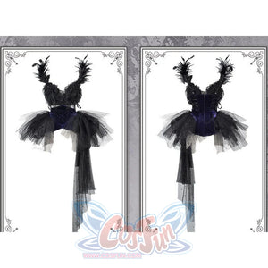Elegy Day Gothic Feather Rhinestone Velvet Dress