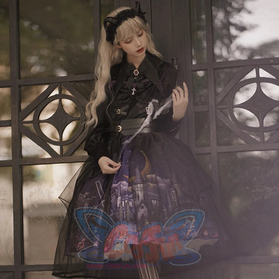 Halloween Gothic Vintage High Waist Jumper Skirt Sets