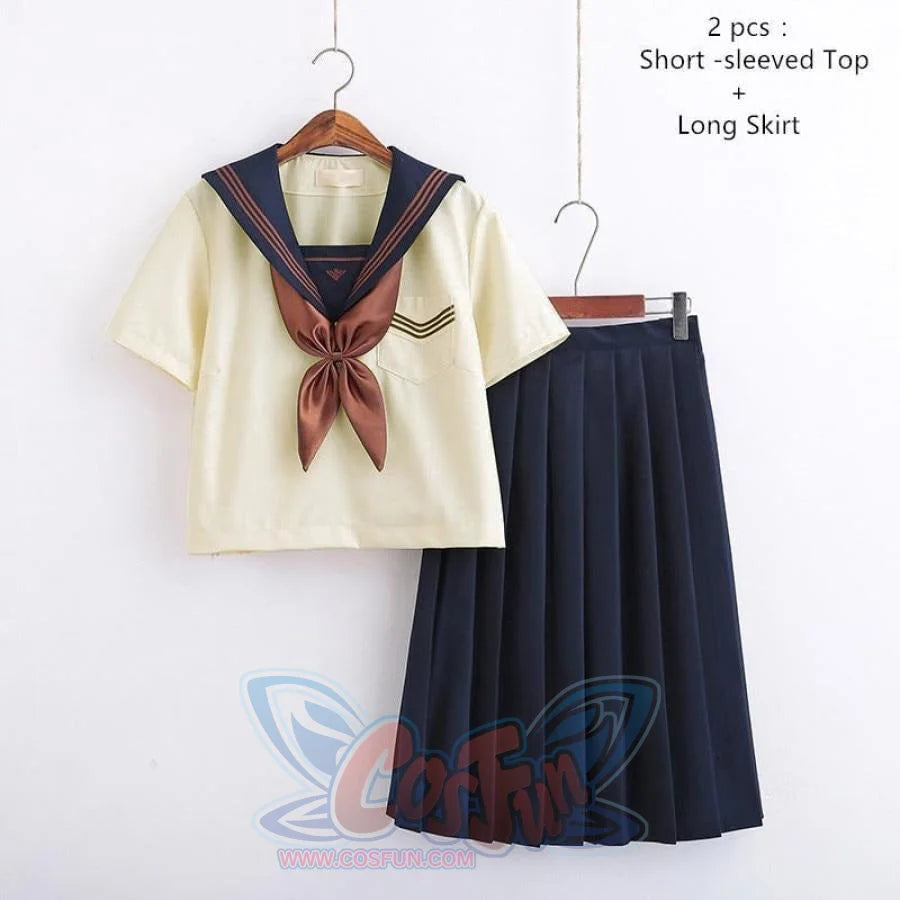 Anime Sailor Suit JSK School Uniform CLT6112 2 Pcs Short-Long / S School Uniform