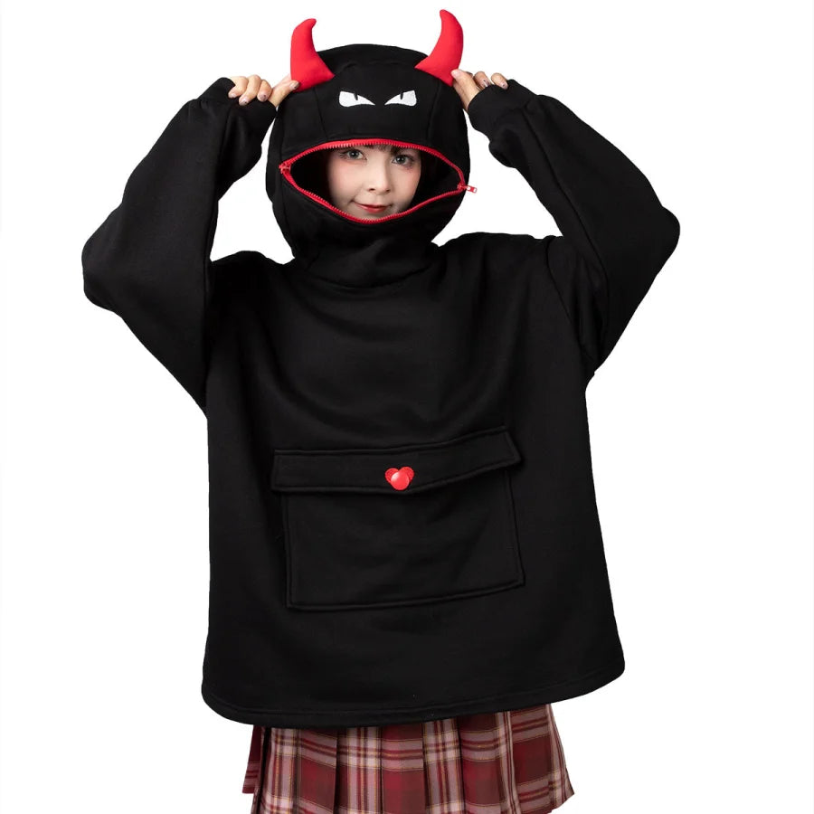 Original Oversized Black Bat Hooded Sweatshirt N00716 S / Made to Order Sweatshirt