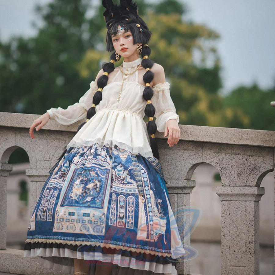 Egypt Style Gorgeous Side Opening Lolita Printed Skirt - cosfun