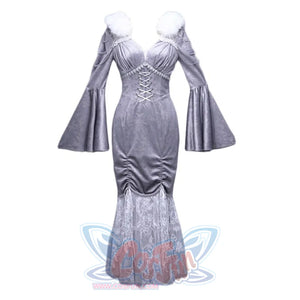 Winter Gothic Vintage Long Sleeve Slim Fishtail Dress Dress+Shoulder Knot / S