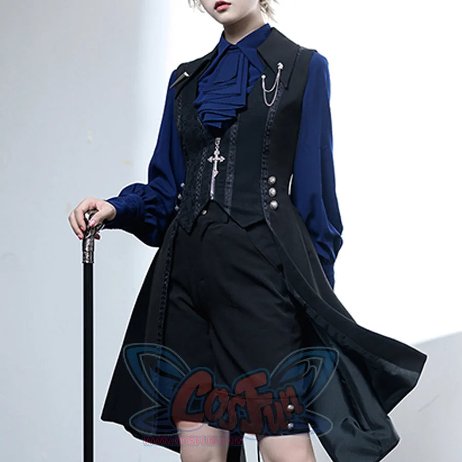 PRE-SALE Black Blue Grey Retro Lolita Medieval Scarf Mutton Sleeve Shirt S23012 - cosfun