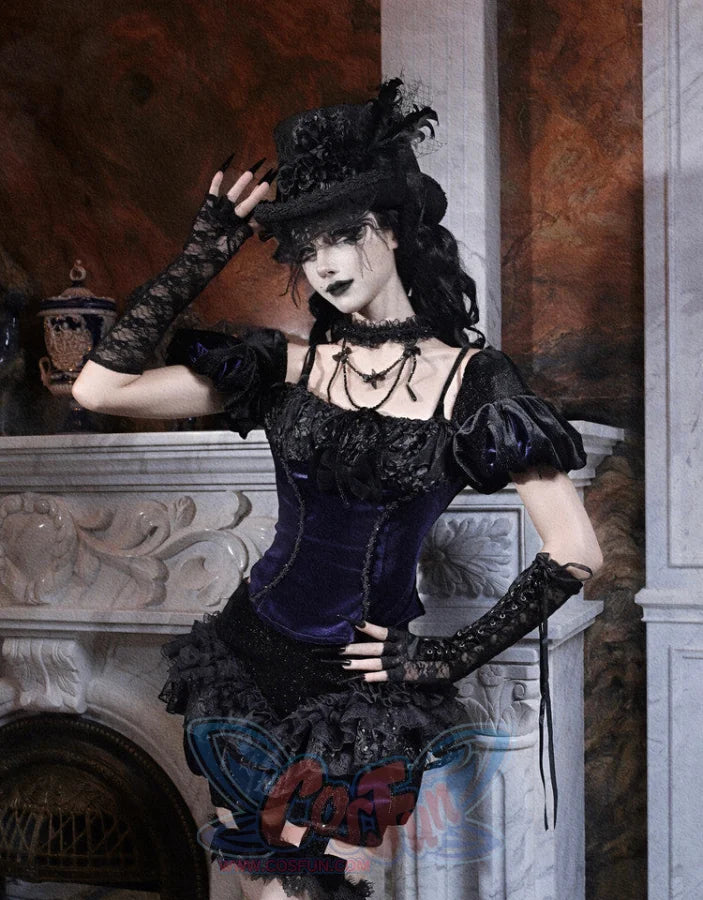 Elegy Day Gothic Velvet Puff Sleeve Backless Corset Top