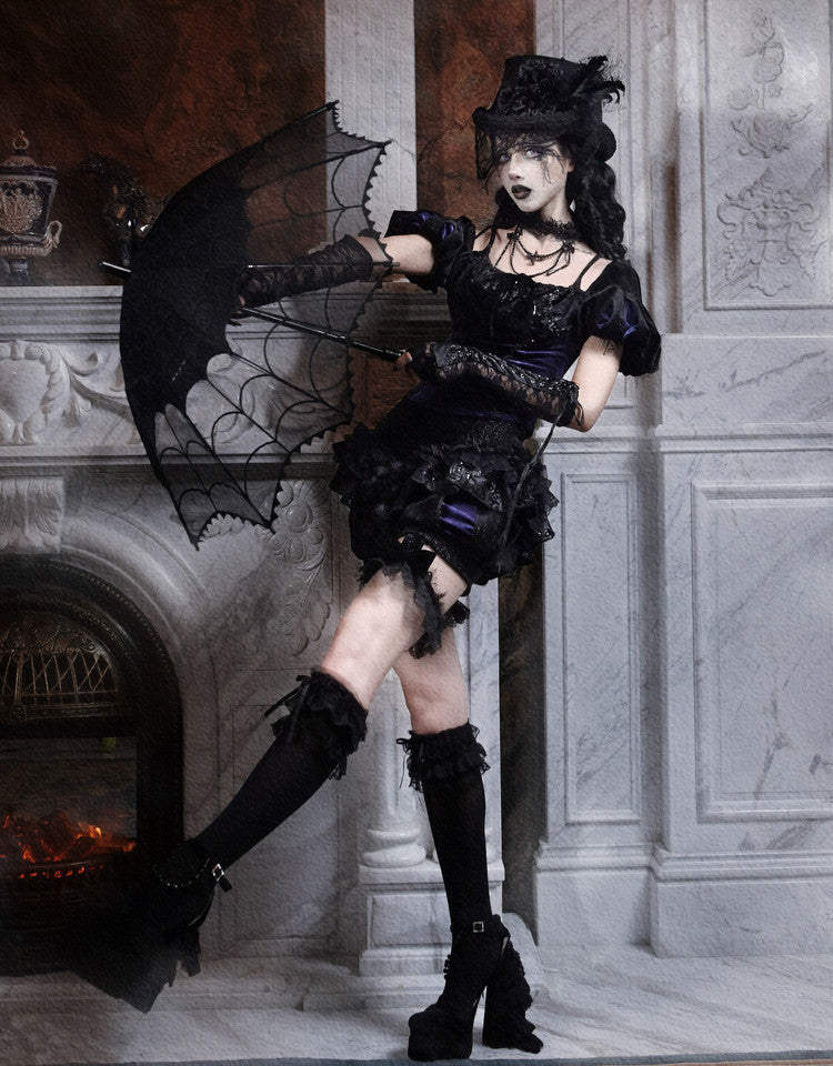Elegy Day Gothic Velvet Puff Sleeve Backless Corset Top
