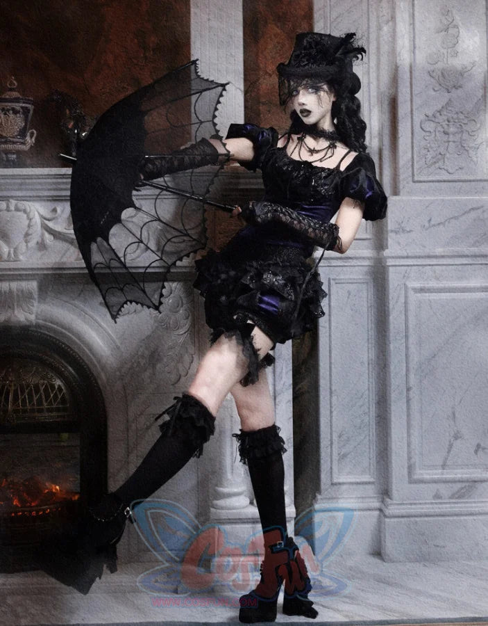 Elegy Day Gothic Velvet Puff Sleeve Backless Corset Top