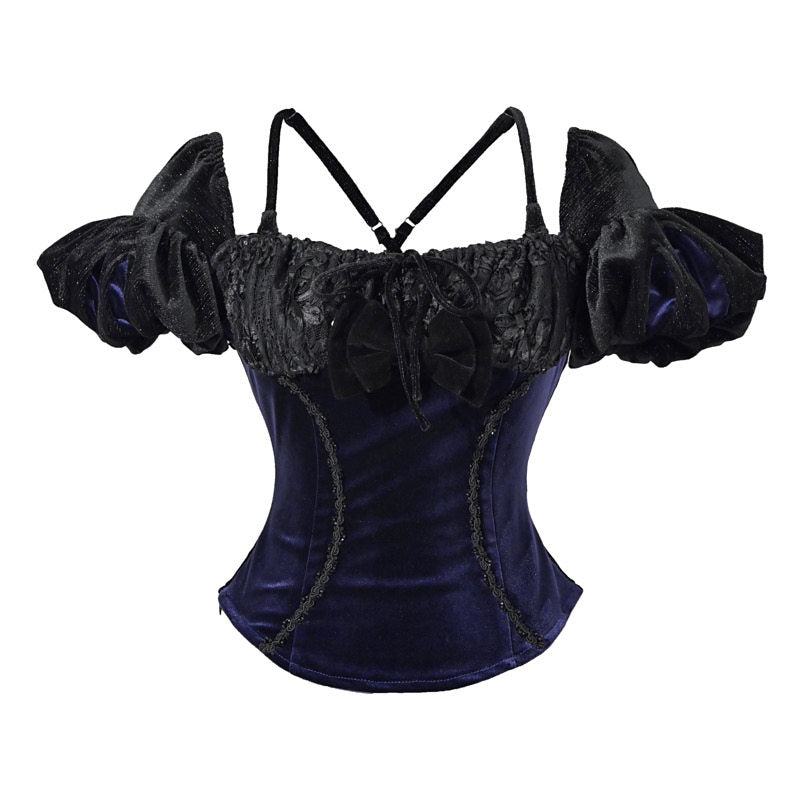 Elegy Day Gothic Velvet Puff Sleeve Backless Corset Top