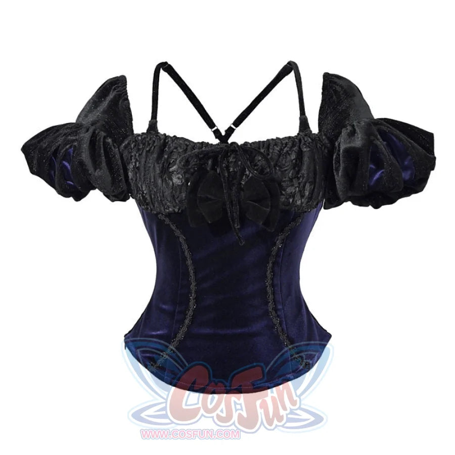 Elegy Day Gothic Velvet Puff Sleeve Backless Corset Top