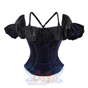 Elegy Day Gothic Velvet Puff Sleeve Backless Corset Top