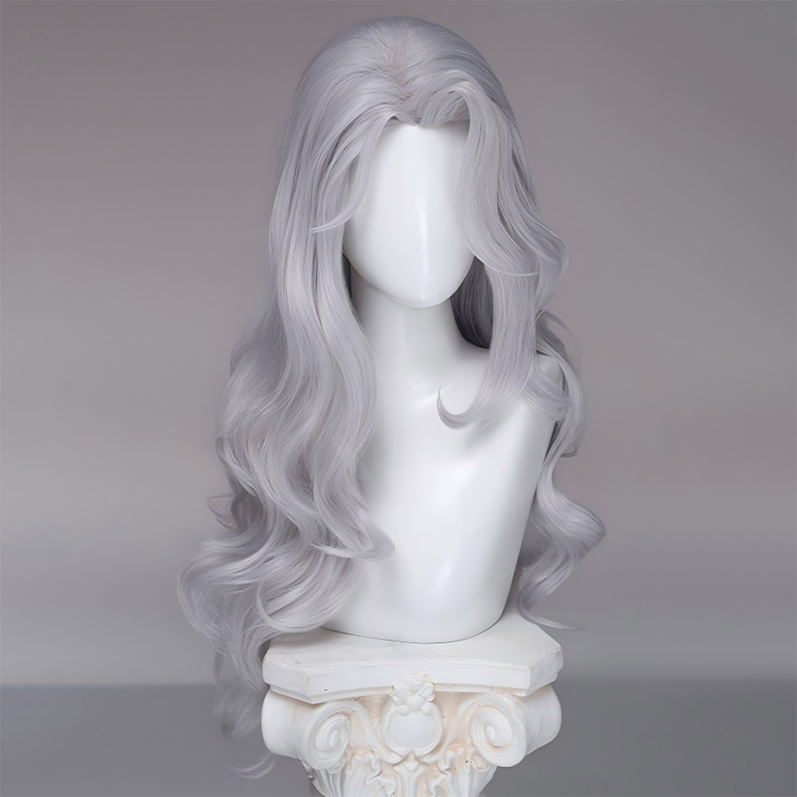 Game Rivals Felicia Hardy Cosplay Wig Long Silver White Wavy Hair N10038
