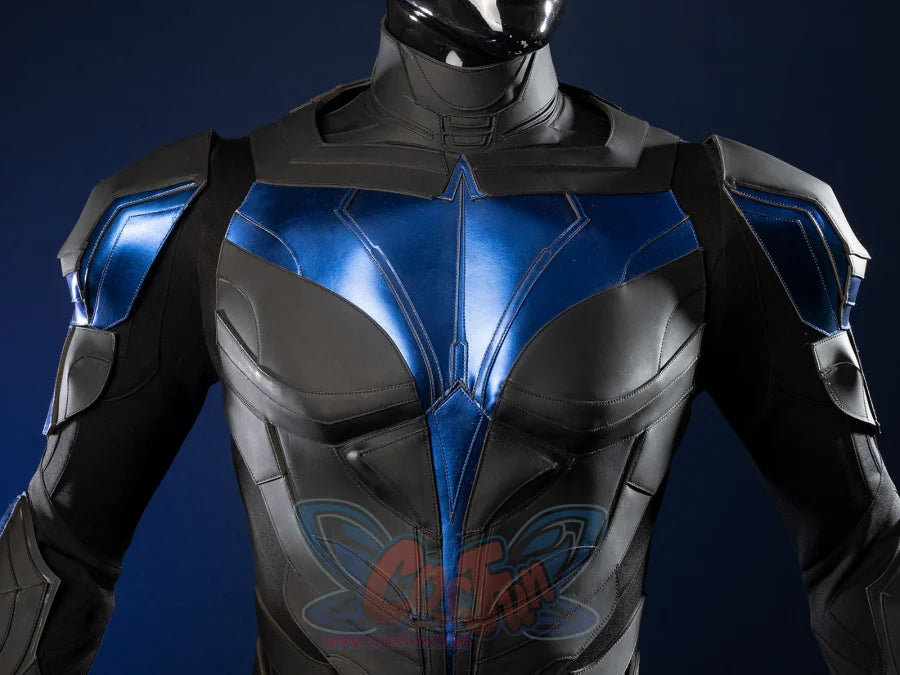 Nightwing cosplay costume - Detailed chest emblem with blue wingding symbol design