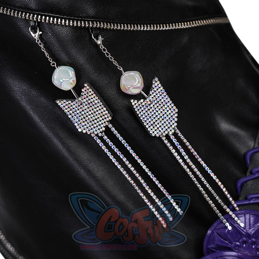 Accessory detail of Mira cosplay costume killer black suit.