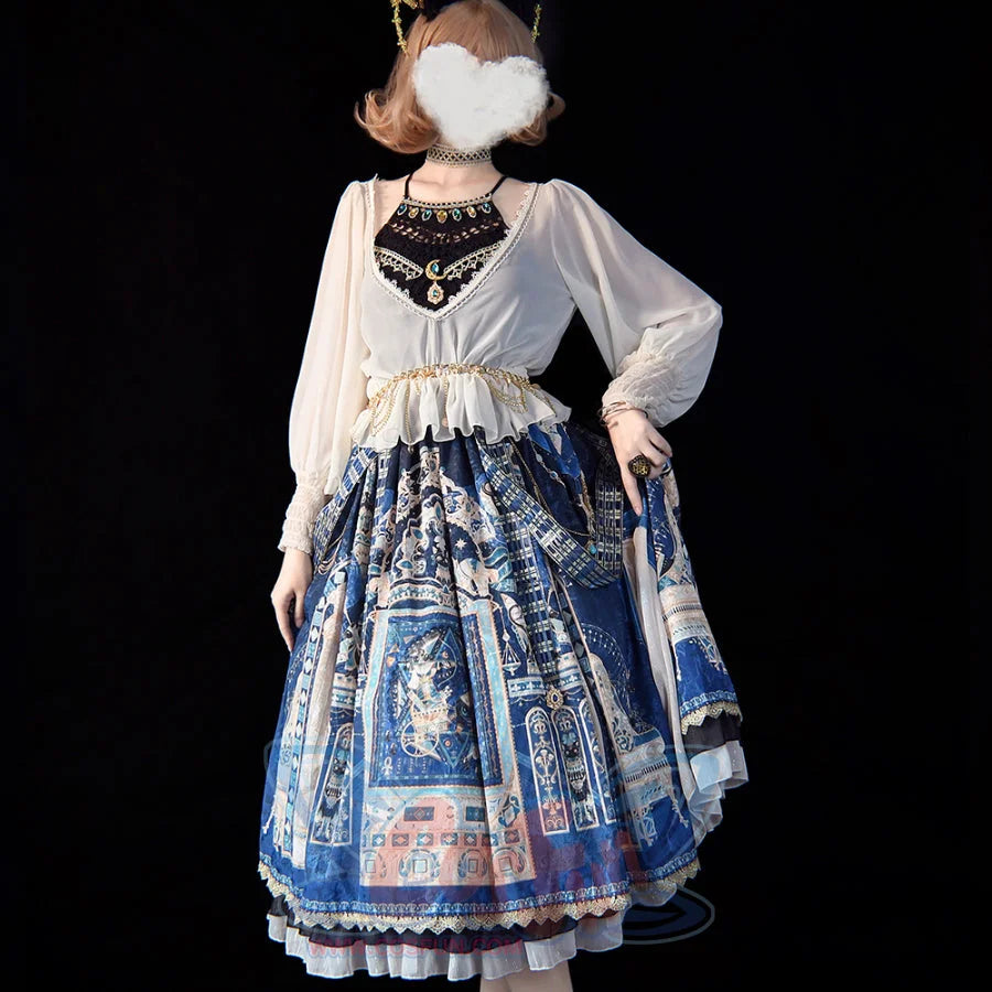Egypt Style Gorgeous Side Opening Lolita Printed Skirt - cosfun
