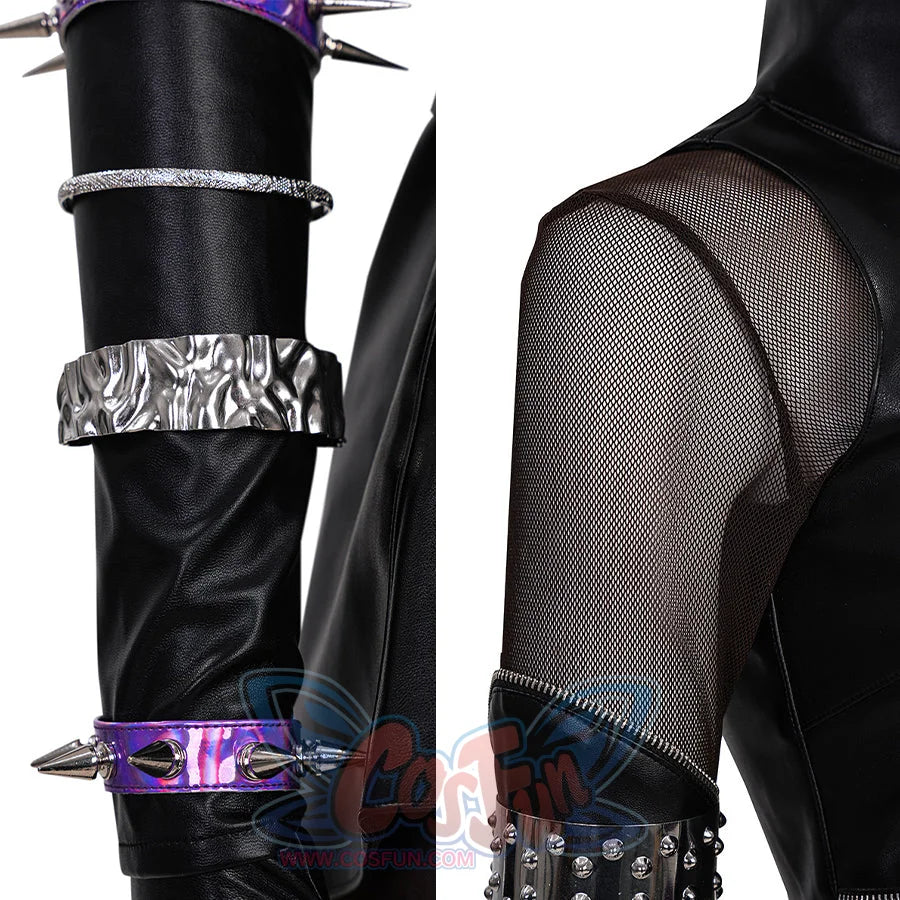 Detail of Mira cosplay costume killer black suit.