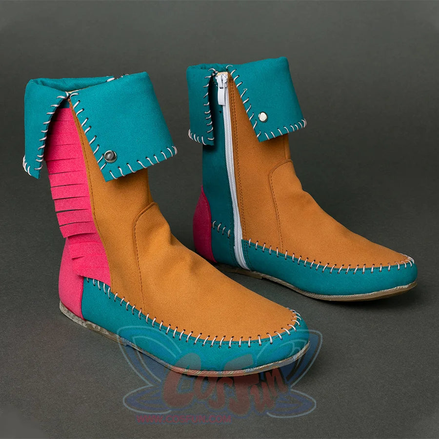 Stranger Things Holly Wheeler cosplay boots pair set side by side in a full-length flat-sole view.