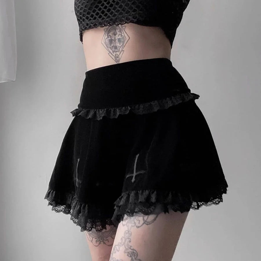 Punk Lace High Waist Slim Short Skirt S