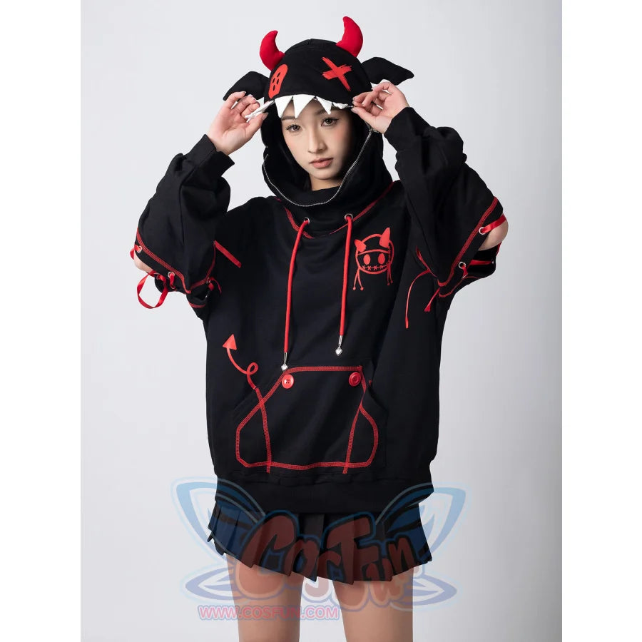 【READY TO SHIP + FREE SHIPPING】COSFUN Original Halloween Animal Tales Demon Bat Black Full Zip Hoodie Sweatshirt IF0003
