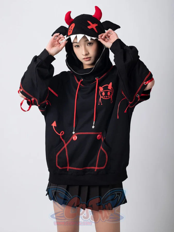 【READY TO SHIP + FREE SHIPPING】COSFUN Original Halloween Animal Tales Demon Bat Black Full Zip Hoodie Sweatshirt IF0003