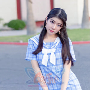 Plaid Sailor Collar Bowknot Dress J40165 - cosfun