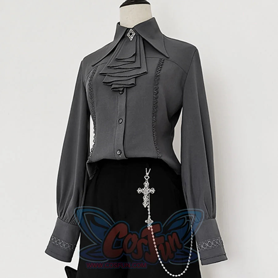 PRE-SALE Black Blue Grey Retro Lolita Medieval Scarf Mutton Sleeve Shirt S23012 - cosfun
