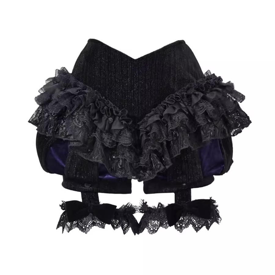 Elegy Day Gothic Velvet Lace Pumpkin Shorts S23101