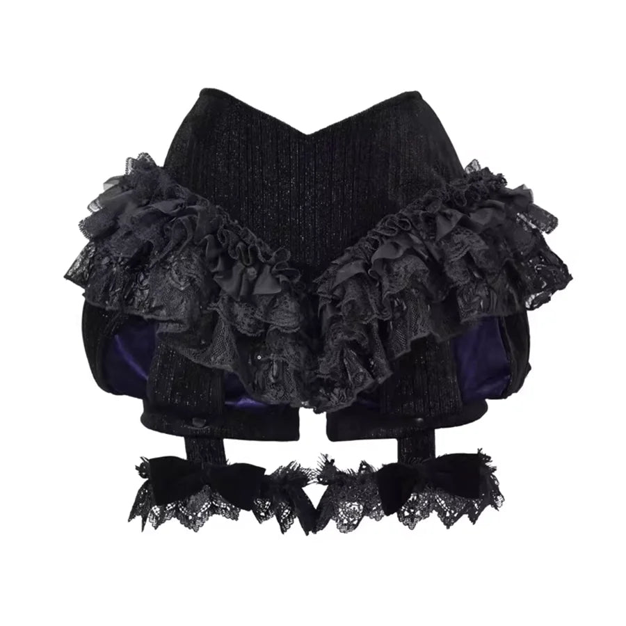 Elegy Day Gothic Velvet Lace Pumpkin Shorts S23101
