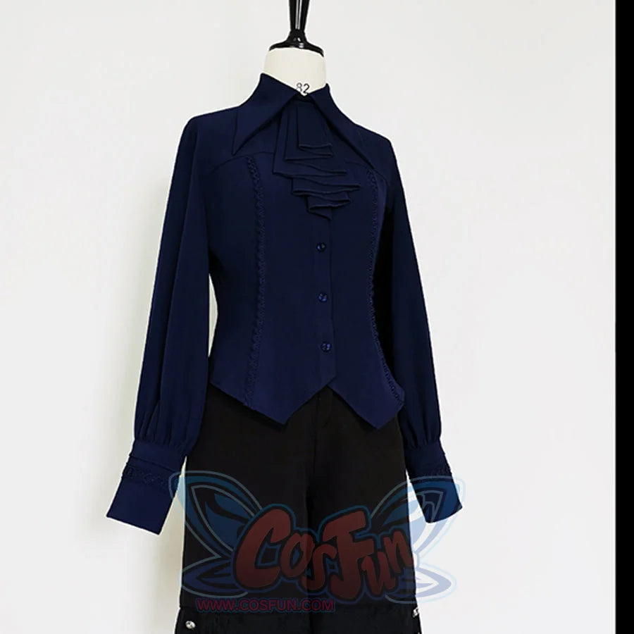PRE-SALE Black Blue Grey Retro Lolita Medieval Scarf Mutton Sleeve Shirt S23012 - cosfun