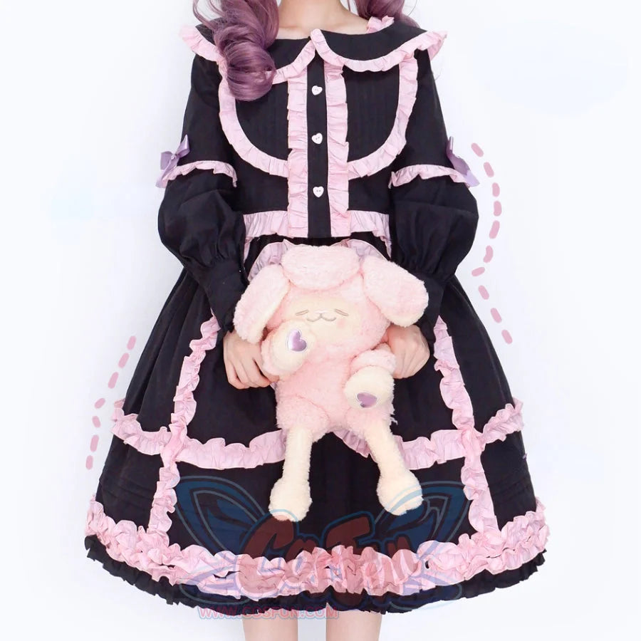 Sweet High Waist Lolita Jumper Skirt Sets Black and Pink / S / Skirt
