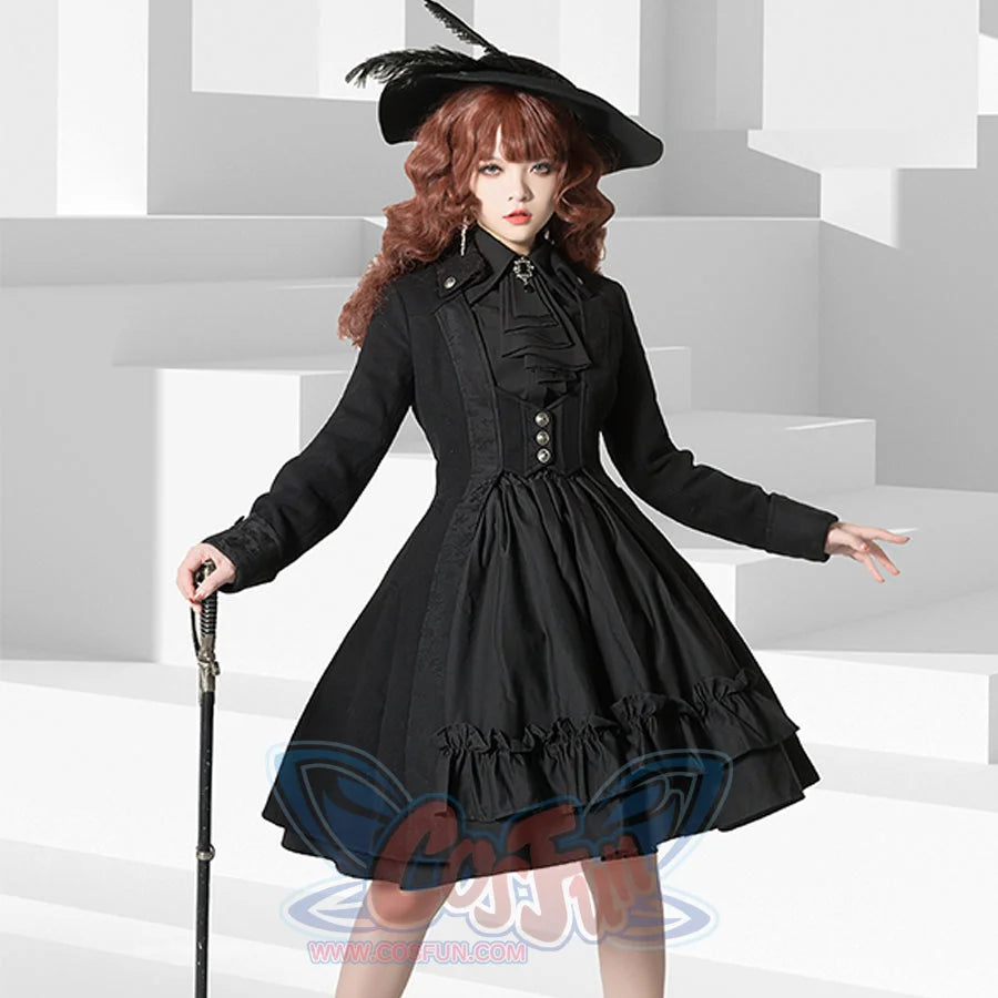 PRE-SALE Black Blue Grey Retro Lolita Medieval Scarf Mutton Sleeve Shirt S23012 - cosfun