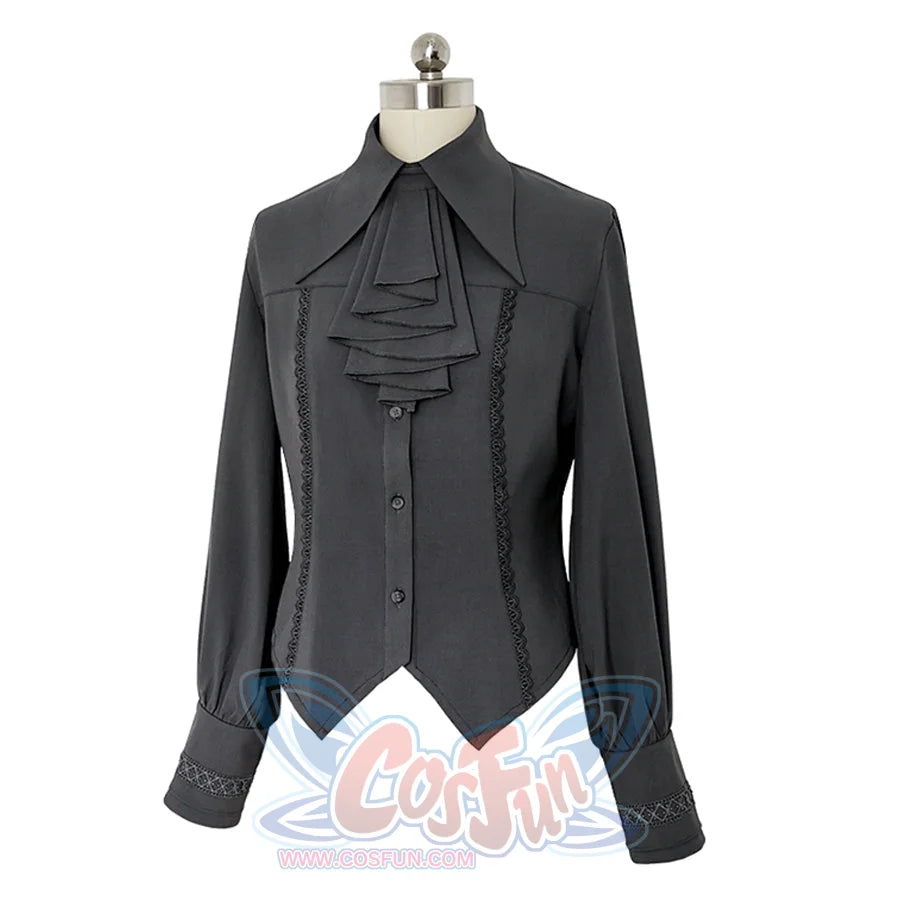 PRE-SALE Black Blue Grey Retro Lolita Medieval Scarf Mutton Sleeve Shirt S23012 - cosfun