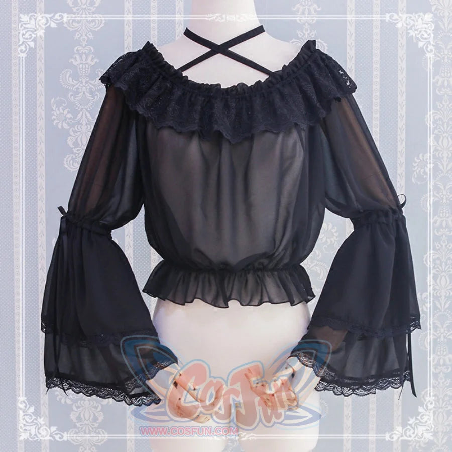 Chiffon Off Shoulder Lolita Long Sleeve Primer Shirt - cosfun