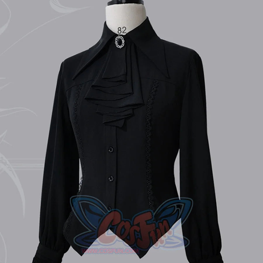 PRE-SALE Black Blue Grey Retro Lolita Medieval Scarf Mutton Sleeve Shirt S23012 - cosfun