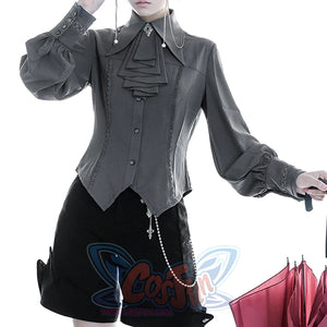 PRE-SALE Black Blue Grey Retro Lolita Medieval Scarf Mutton Sleeve Shirt S23012 - cosfun