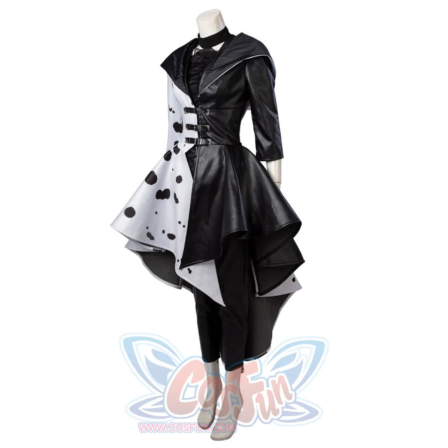 cosfun 2021 Movie Cruella Estella Cruella de Vil Cosplay Black Costume cosfun 2021 Movie Cruella Estella Cruella de Vil Cosplay Black Costume