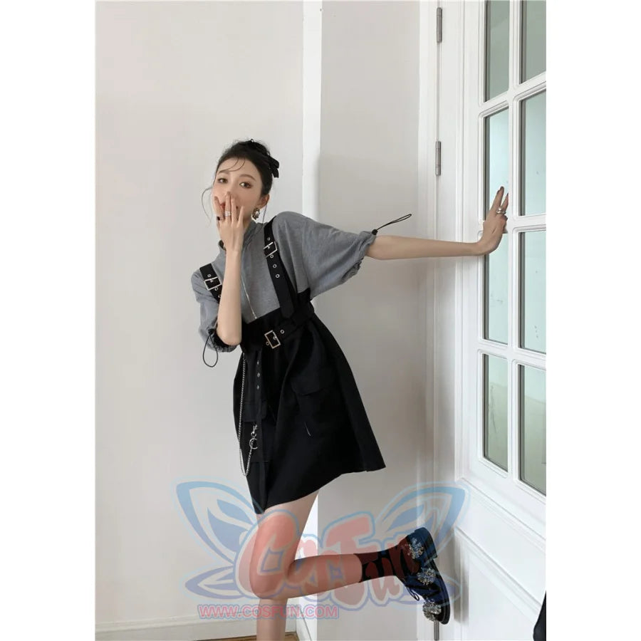 2021 Retro Vintage Women Gothic Girls Punk Mini Dress High Waist  Suspender Skirt J30088 - cosfun